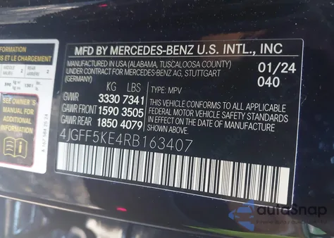 2024 Mercedes-Benz Gls 450 4Matic from USA, damaged, VIN 4JGFF5KE4RB163407